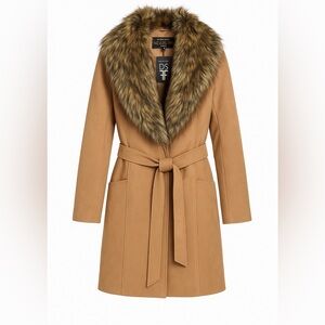 Fabulous Furs Camel Faux Suede & Faux Fur Collar